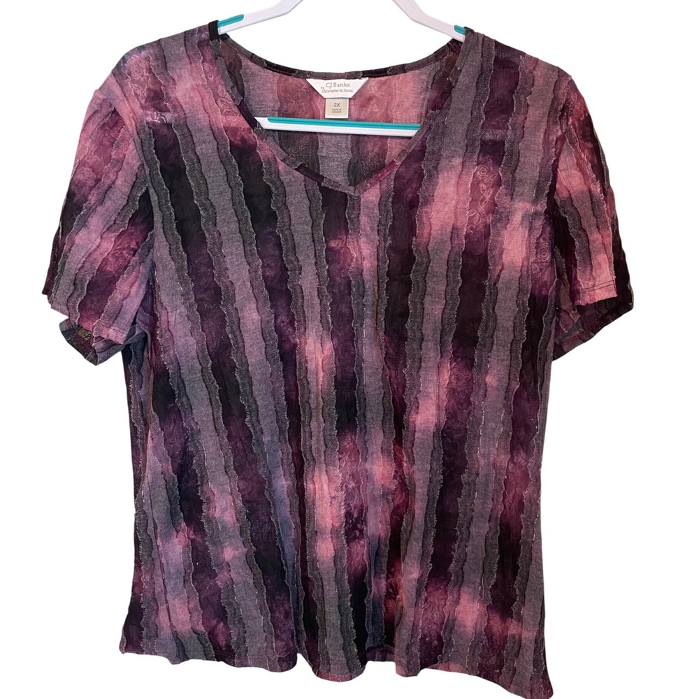 Fairy Grunge Raw Hem Patchwork Mixed Lace & Mesh Purple Top Size 2X CJ Banks